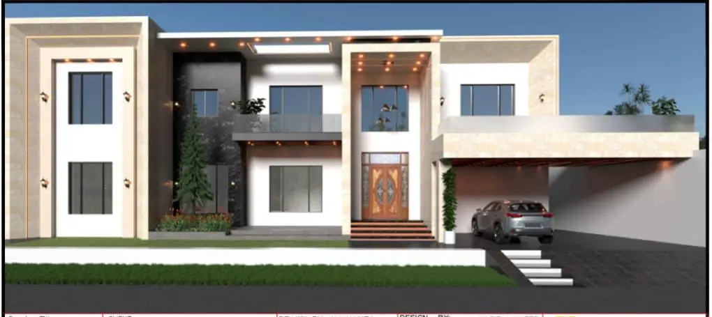 3D architectural elevation of modern house from YS RAWK project documentation
