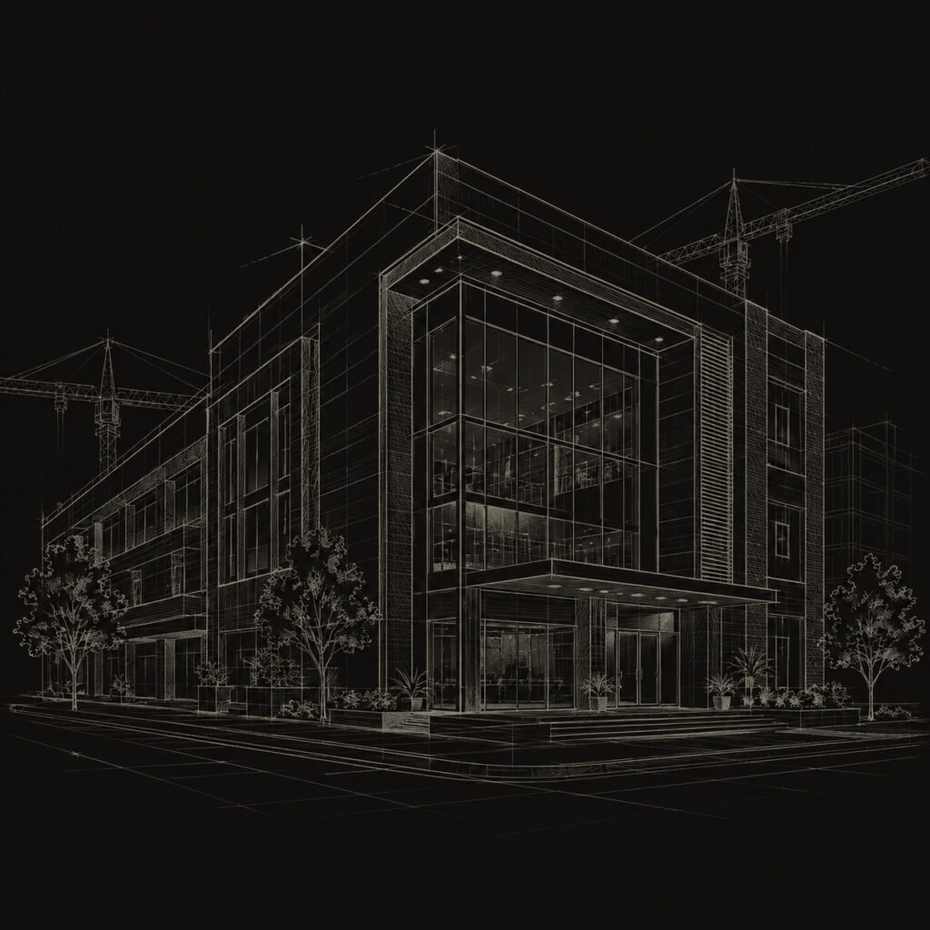 Modern commercial construction project with contemporary building design