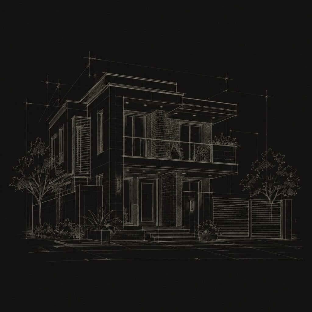 Modern residential construction project with contemporary home design